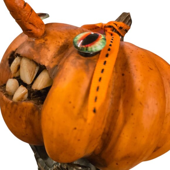 Halloween JOL Pumpkin OOAK Creepy Sculpture Jack O Lantern Teeth Assemblage Art - Picture 13 of 16
